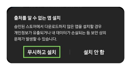 2. 무시하고 설치를 선택하세요